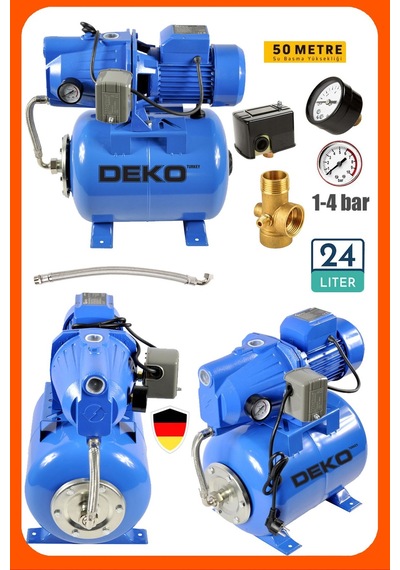 Deko Dk24lt25 Yüksek Basınçlı 1.5 Hp Jet Hidrofor 24 Lt Tank Otomatik Hidrofor Ev Villa Bahçe