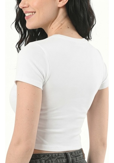 Mistirik Pomonte Model Body Pamuklu Esnek Kumaşlı Kısa Kollu Basic Comfort Crop Beyaz Renk