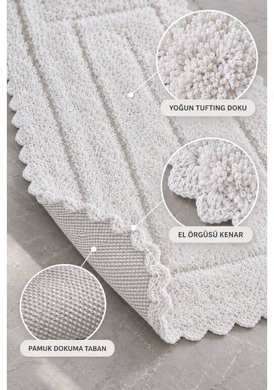 Alanur Bodrum Tufting Cotton Pamuklu El Işi Örgülü 2 Li Paspas 110 Ekru