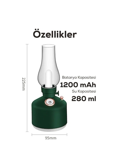 Vintage Alev Efektli Gece Lambalı Hava Nemlendirici - Ayarlanabilir Işık Ve Buhar Gücü