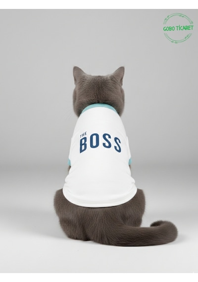 Beyaz The Boss Patron Yazılı Kedi Ve Köpek Kıyafeti Tişörtü Elbisesi Medium/m/beden 2