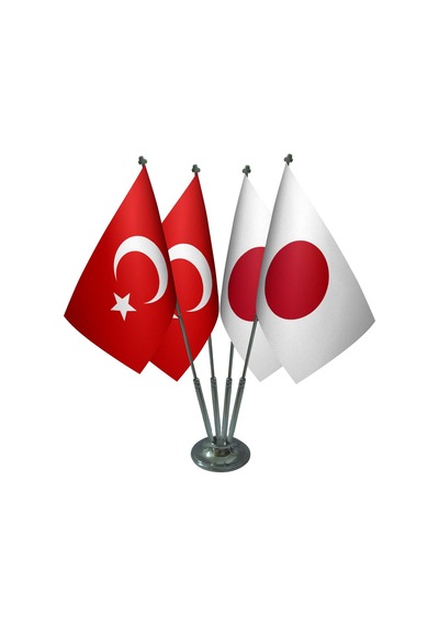 Masa Üstü Japonya Bayrağı Türk Bayrağı Dörtlü Krom Direk Masa Bay