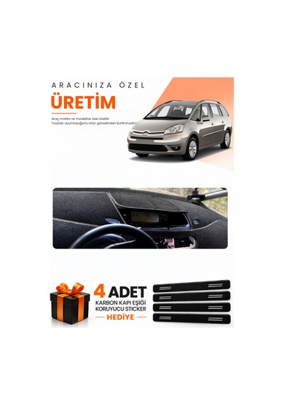 Cıtroen C4 Grand Picasso 2007-2013 Uyumlu Torpido Koruma Örtüsü Oto Kılıfı - Siyah Gri