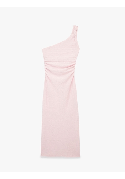 Koton Bağlama Detaylı Slim Fit Drapeli Bürümcük Uzun Tek Omuz Elbise Pembe 6sal80008ık Gül
