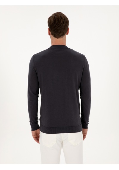 Cacharel Gri Slim Fit %100 Pamuk Çeyrek Balıkçı Yaka Triko Kazak