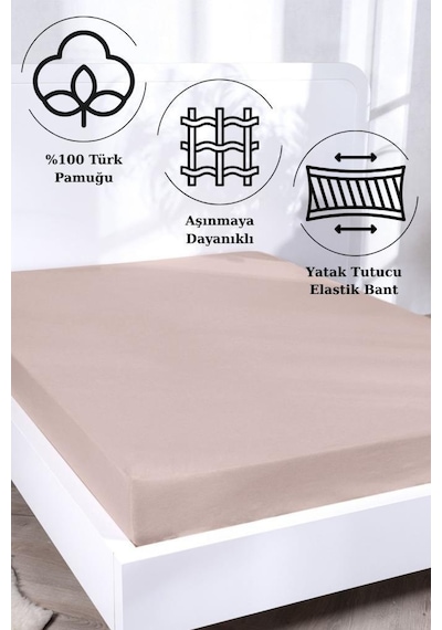 Aç-tak Lastikli Tek Kişilik Çarşaf 160x200+30 Cm Polycotton Matriss Serisi Bej