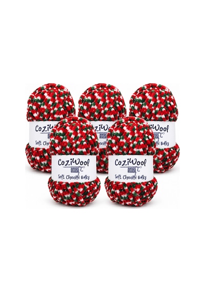 Kadife İp Soft Chenille Bulky Christmas 5'li Paket 5x100 Gr 120 Mt El Örgü İpi Çok Renkli - 875823131