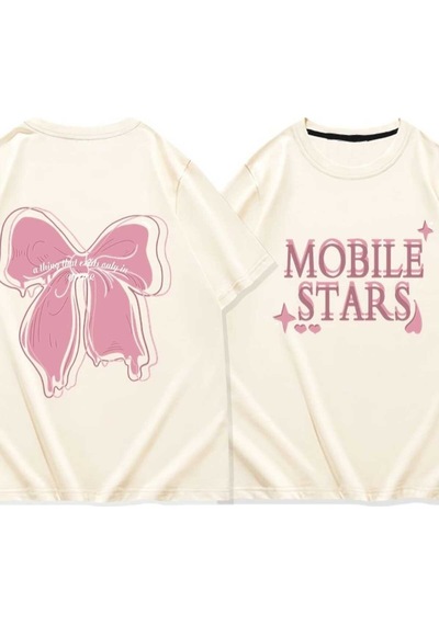 Noıssey Bej Mobile Stars Baskılı Oversize Unisex Kadın
