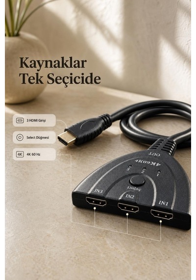 Kablolu Çıkışlı Hdmı Kaynak Seçici Select Düğmeli Ve Led Göstergeli