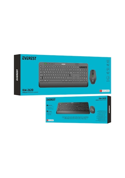 Everest Km-2620 Siyah Usb Sessiz Switch İnce Kablosuz Q Multimedia Klavye + Mouse Set Everest