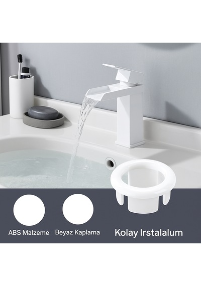 2 Adet Beyaz Lavabo Taşma Yüzüğü Evye Taşma Deliği Kapağı Pla Beyaz