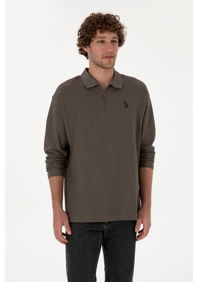 U.S. Polo Assn. Erkek Comfort Fit Yarım Fermuarlı Vizon Sweatshirt 50313754-VR052