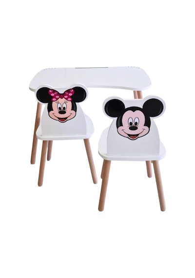 Liva Ahşap Çocuk Aktivite 1 Masa 2 Sandalye Takımı 4-12 Yaş Mickey Mouse Ve Minnie Mouse Çok Renkli