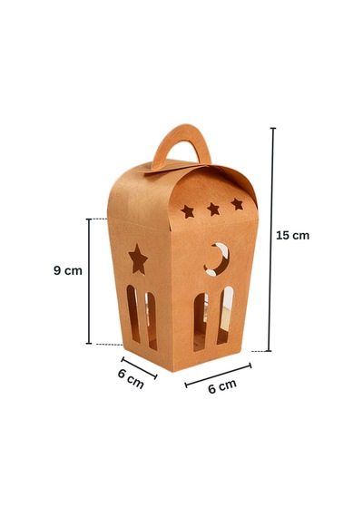 Ramazan Temalı Dekoratif Fener Kutusu, Ay Yıldız Kesim Hediyelik Kutu Seti, 6x9 Cm - 6 Adet, Kraft