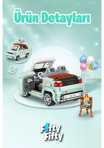 Loz Car Model Serisi Turkuaz Cabrio Araba 779 Parça Oyuncak Yapım Seti Fflz-1132
