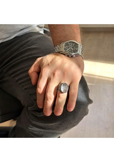 Gerçek Doğal Kristal Taş Yüzük, 26,75 Karat, Gümüş Yüzük Gümüş