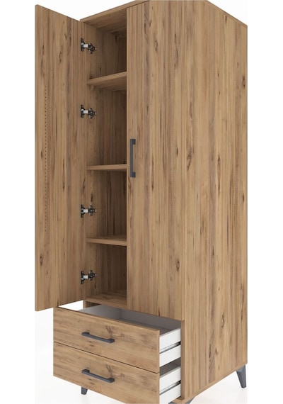 Kronos Dolap 4 Raflı 2 Çekmeceli 2 Kapaklı 60x59x182 Çam-çam Çam
