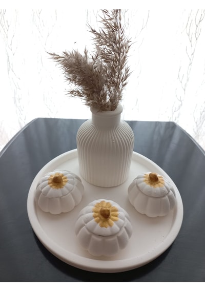 Tabakta 3'lü Mini Balkabağı Vazo Dekoratif Set Beyaz 03