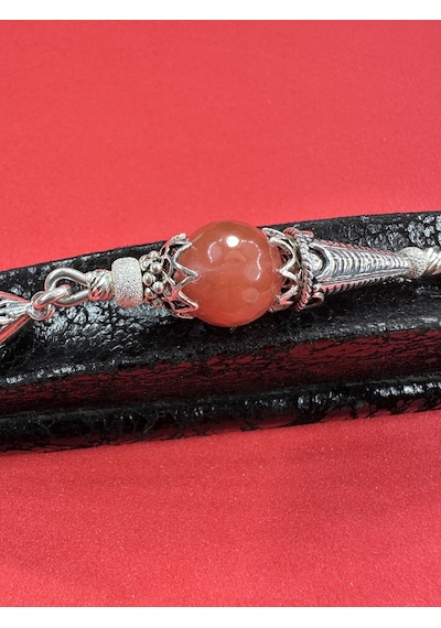 925 Ayar Gümüş El Yapımı Anahtarlık Doğal Pembe Kuvars Taşlı