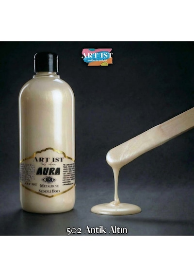 Aura Metalik Sedefli Ve Vernikli Boya - 502 Antik Altın Ahşap, Taş Tozu, Hobi, Dıy -