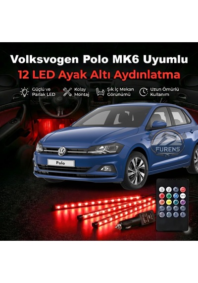 Volksvogen Polo Mk6 Uyumlu Rgb Ayak Altı Led 12 Led Kumandalı Müzik Duyarlı Araç İçi Aydınlatma 7 Renk 12v 1