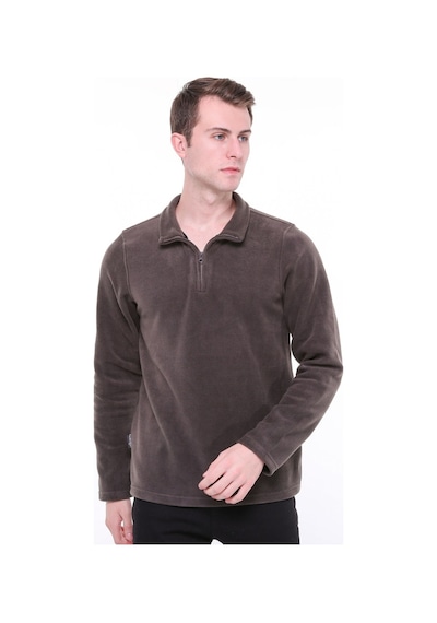 Uniprom Erkek Normal Kesim Dik Yaka Yarım Fermuarlı Polar Sweatshirt Füme