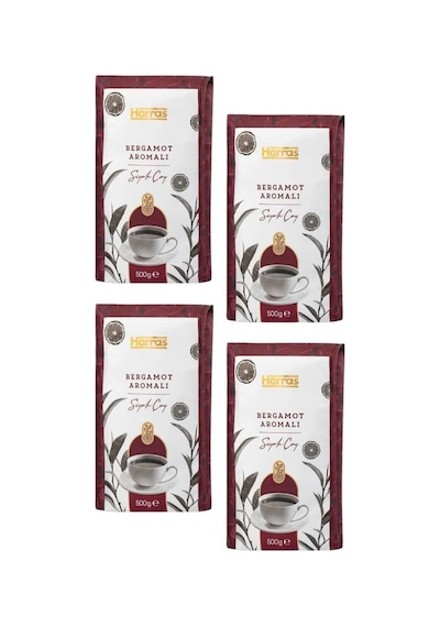 4'lü Bergamot Aromalı Siyah Çay Seti - 500 G X 4 Paket Özel Harman Dökme Çay 2 Kg Stok Paketi