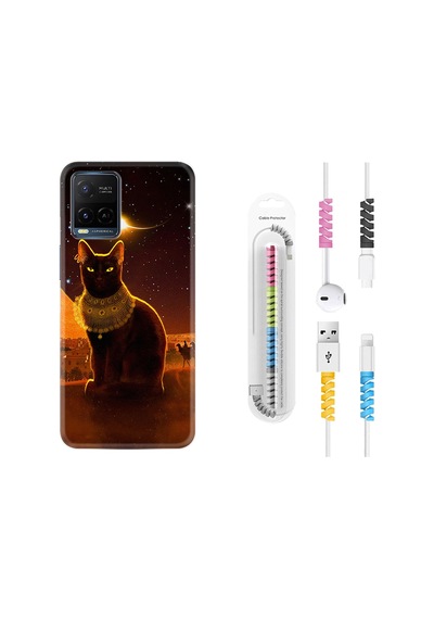 Vivo V21 Kılıf Kablo Koruyuculu Kraliçe Kedi 1873