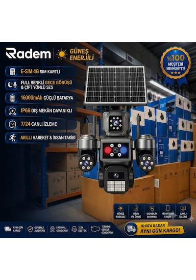 Radem Rd-420 Güneş Enerjili E-sım 4g Sım Kartlı Ptz Güvenlik Kamerası 16000mah 10x Zoom Full Renkli Gece Görüşü Ip66