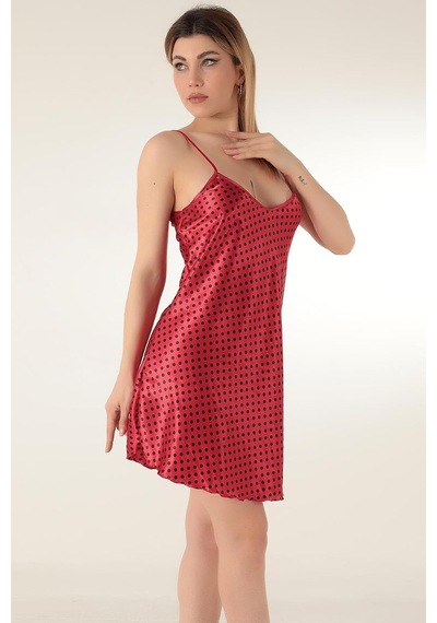 İnce Askılı Mini Saten Gecelik,kırmızı S/m,33164252 Açık Bej - Beyaz
