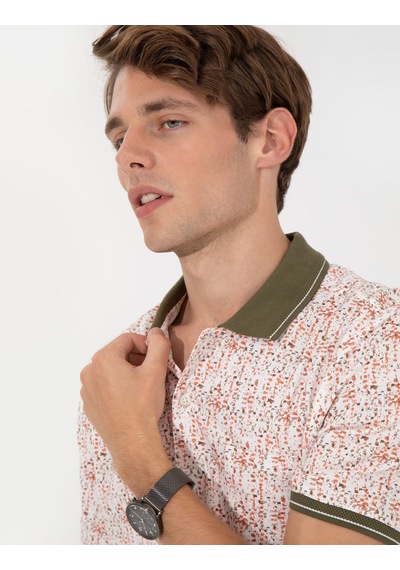 Pierre Cardin Haki Regular Fit %100 Pamuk Desenli Düğmeli Polo Yaka Tişört