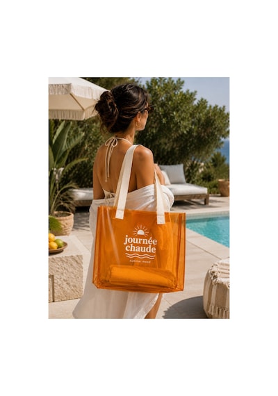 Hig Home Su Geçirmez Şeffaf Plaj Çantası Büyük Boy Kadın Deniz Havuz Omuz Çantası Pvc Şeffaf Çanta Beach Bag Turuncu