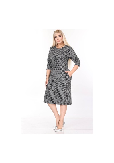 Çift Cepli Desenli Esnek Kışlık Büyük Beden Midi Elbise 44d-2710 Desenli