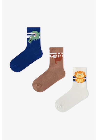 Penti Erkek Çocuk Jungle Animals Pamuklu 3 Çift Soket Çorap Çok Renkli