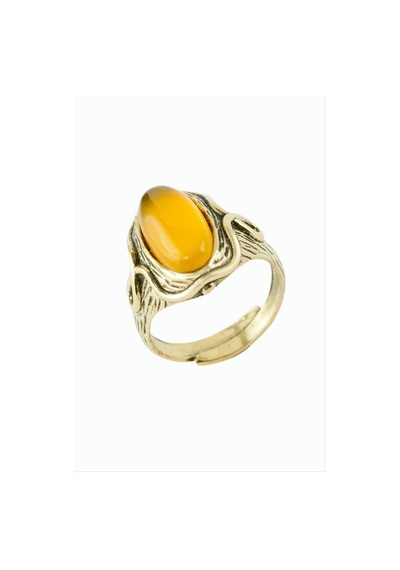 Oval Doğaltaşlı Otantik Yüzük - Sarı Akik N162