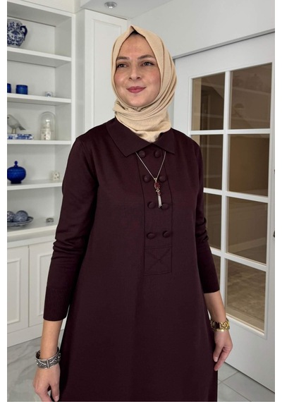Rabia Şamlı Laçin Triko Elbise Acı Kahve Normal