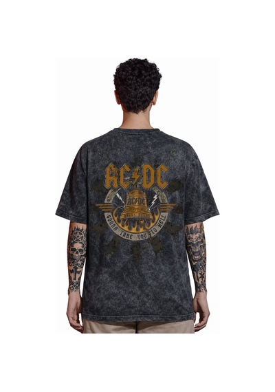 Tasarım Ac Dc Rock Metal Müzik Grubu Sırt Baskılı Unisex Oversize Siyah