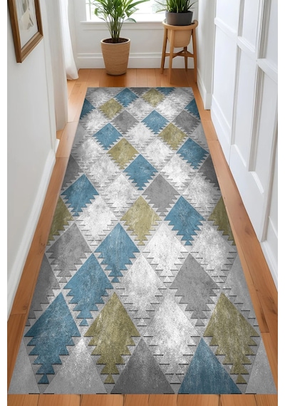 Rovigo Home Dijital Baskı Yıkanabilir Kaymaz Taban Salon Halısı Ve Yolluk Rv044-fnl315 Mavi