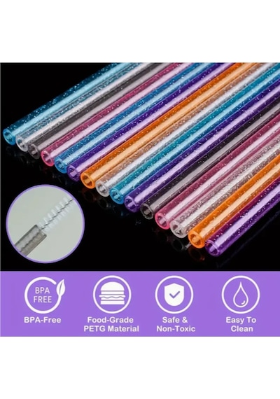 1 Adet Stanl. 40/30 Oz Tumb. Termos Için Renkli Parıltılı Yedek Pipet, 30 Cm Boy / 9 Mm Çap Mor