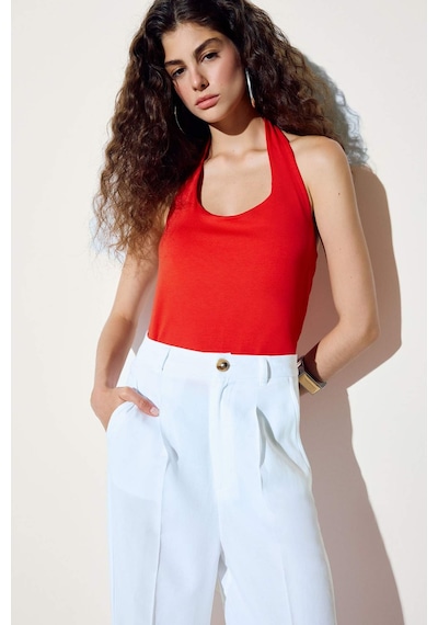 DeFacto Fit Dar Kesim Crop Halter Yaka Kırmızı Bluz F6279AX25SMRD51