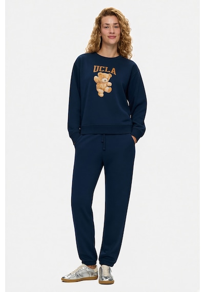 UCLA Lyra Lacivert Bisiklet Yaka Baskılı Pamuklu Loose Fit Kadın Sweatshirt