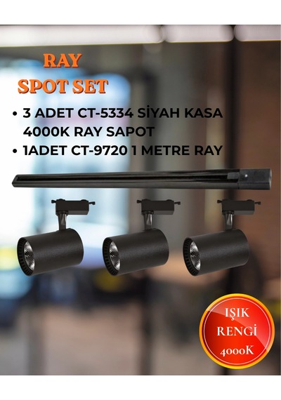 Cata Babil Ray Spot Set 3 Adet Ct-5334 Siyah Kasa 4000k Spot + 1 Adet Ct-9720 Ray