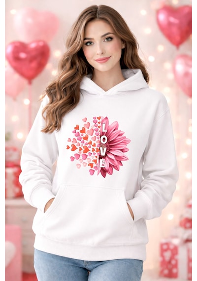 Stil X Sevgililer Gününe Özel, Kapüşonlu Kadın Sweatshırt, Valentıne's Day Beyaz-13