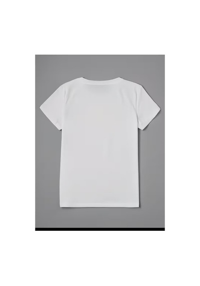 Pembe Kelebek Desenli Baskılı Kompakt T-shirt Beyaz