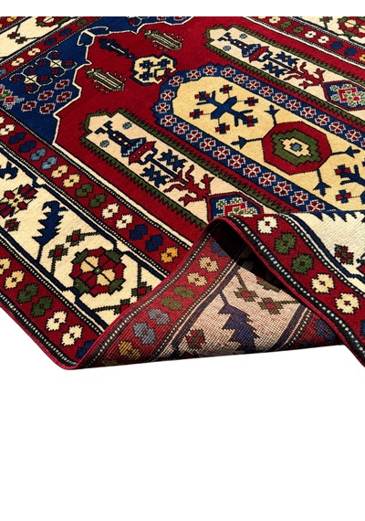 El Dokuması Kafkas Halısı 135x210 Kök Boyası %100 Yün Halı Lacivert
