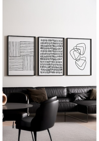 Huhuli Ahşap Siyah Çerçeveli 3 Lü Modern Tablo Huhu239
