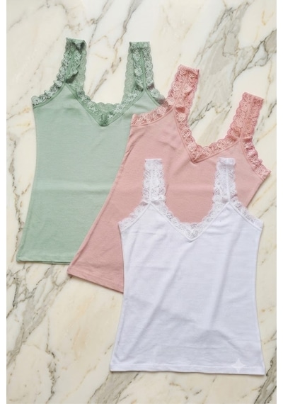 Demirsa Boutique Dantel Askılı Modal Kumaş 3'lü Kadın Atlet Beyaz, Pudra Ve Yeşil Renk Çok Renkli3 Demirsa Boutique Dantel Askılı Modal Kumaş 3'lü Kadın Atlet Beyaz, Pudra Ve Yeşil Renk Çok Renkli3