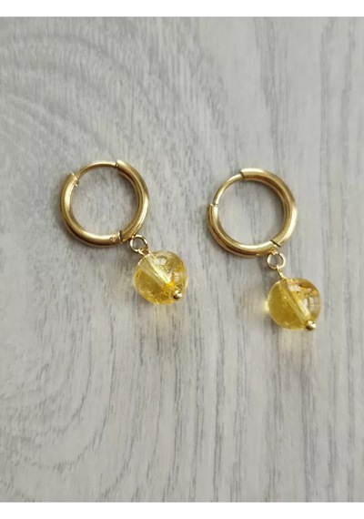 Sitrin Taşı Gold Çelik Halka Küpe Sarı