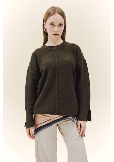 Defacto Loose Fit Bisiklet Yaka Triko Kazak Tunik F4547ax25wnkh117 Haki-kh117