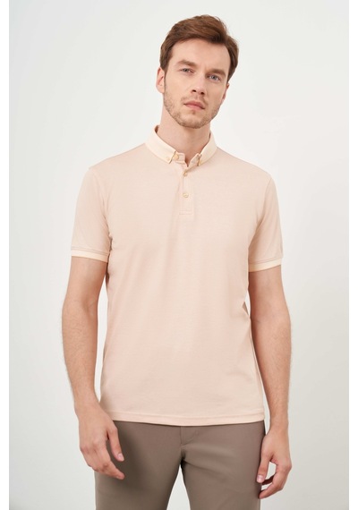 Morven Erkek Somon Trend Merserize Düz Düğmeli Yaka Dynamic Fit T-shirt 24ys018011156 Somon